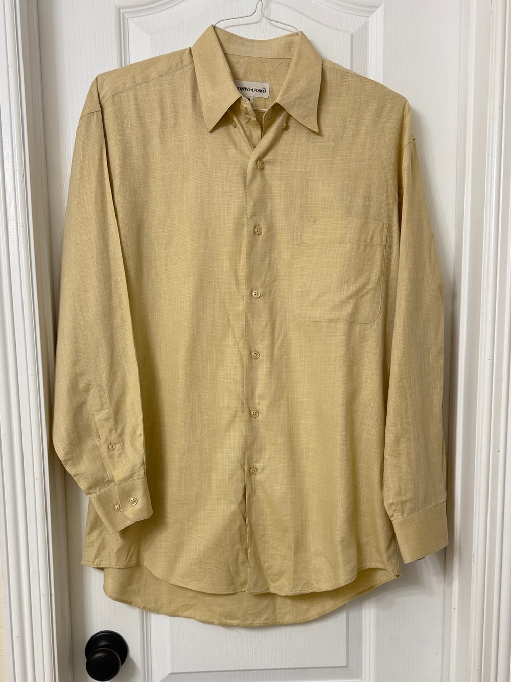 Pronto Uomo Men's Beige Long Sleeve Button down Shirt 100% Cotton Size M